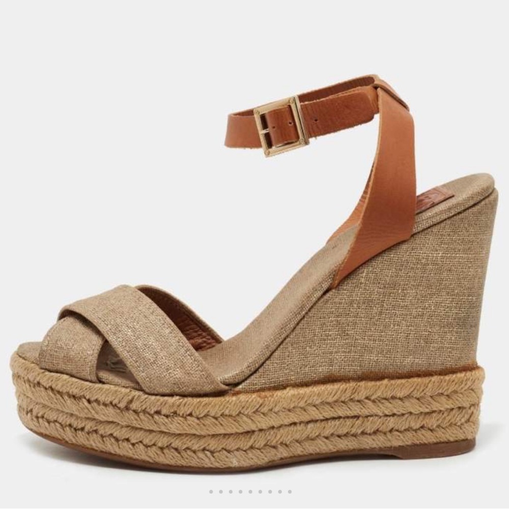 Tory Burch Gold and Brown Wedge Sandals